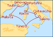 Ver o itiner�rio do Cruzeiro Fran�a, Italia, C�rcega, Tun�sia