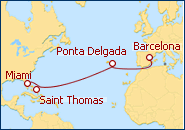 Ver o itiner�rio do Cruzeiro Transatl�ntico desde Barcelona a Miami