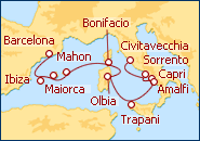 Ver o itiner�rio do Cruzeiro It�lia, Fran�a, Baleares