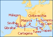 Ver o itiner�rio do Cruzeiro Da It�lia para Sevilha