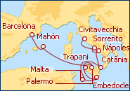 Ver o itiner�rio do Cruzeiro De Barcelona a Roma