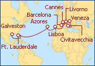 Ver o itiner�rio do Cruzeiro Passagem Veneziano de Veneza � Galveston 2012