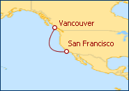 Ver o itiner�rio do Cruzeiro desde Vancouver a S�o Francisco 2012