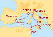 Ver o itiner�rio do Cruzeiro Espanha, Tunisia, It�lia, Fran�a
