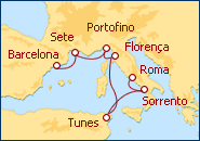 Ver o itiner�rio do Cruzeiro Mediterr�neo desde Barcelona a Roma