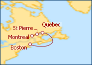 Ver o itiner�rio do Cruzeiro De Montreal a Boston