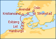 Ver o itiner�rio do Cruzeiro Norte da Europa Oslo - Hamburgo 