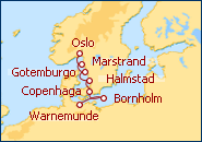 Ver o itiner�rio do Cruzeiro Norte da Europa Warnemunde - Oslo