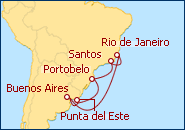 Ver o itiner�rio do Cruzeiro Brasil, Argentina, Uruguai