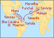 Ver o itiner�rio do Cruzeiro Cara�bas, Ilhas Can�rias, Madeira, Espanha, Fran�a
