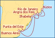 Ver o itiner�rio do Cruzeiro Brasil, Argentina, Uruguai