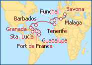 Ver o itiner�rio do Cruzeiro Espanha, Marrocos, Madeira, Cara�bas