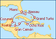 Ver o itiner�rio do Cruzeiro Miami, Jamaica, I. Caim�o, Honduras, M�xico, Bahamas