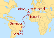 Ver o itiner�rio do Cruzeiro Portugal, Espnaha, Brazil