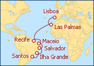 Ver o itiner�rio do Cruzeiro Portugal, Espanha, Brazil