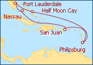 Ver o itiner�rio do Cruzeiro A�o Nuevo en el Caribe