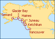 Ver o itiner�rio do Cruzeiro Glaciar Bay y Pasaje Interior