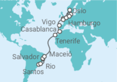 Itinerário do Cruzeiro De Santos (Brasil) a Hamburgo - MSC Cruzeiros