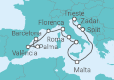 Itinerário do Cruzeiro Croácia, Malta, Itália, Espanha - Cunard