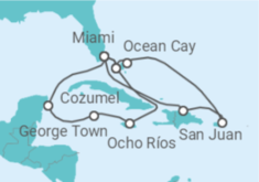 Itinerário do Cruzeiro México, Ilhas Caimão, Jamaica, EUA, Bahamas, Porto Rico TI - MSC Cruzeiros