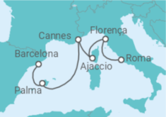 Itinerário do Cruzeiro Espanha, França, Itália - Virgin Voyages