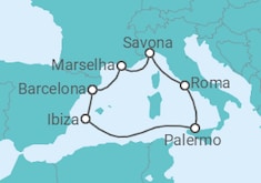 Itinerário do Cruzeiro Itália, França, Espanha - Costa Cruzeiros