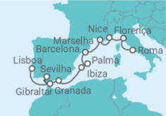Itinerário do Cruzeiro De Lisboa a Roma+Voo+Hotel - NCL Norwegian Cruise Line