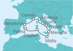 Itinerário do Cruzeiro Itália, Malta, Espanha, França - NCL Norwegian Cruise Line