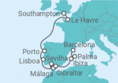 Itinerário do Cruzeiro França, Portugal, Gibraltar, Espanha - NCL Norwegian Cruise Line