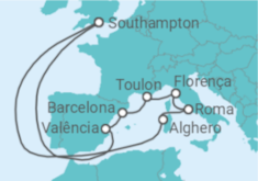 Itinerário do Cruzeiro Espanha, França, Itália - Princess Cruises