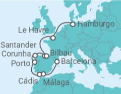 Itinerário do Cruzeiro Espanha, Portugal, França - Costa Cruzeiros