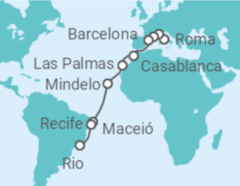 Itinerário do Cruzeiro Itália, França, Espanha, Marrocos, Cabo Verde, Brasil - Costa Cruzeiros