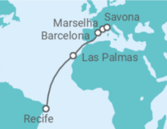 Itinerário do Cruzeiro Espanha, França - Costa Cruzeiros