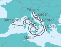 Itinerário do Cruzeiro De Barcelona a Civitavecchia (Roma) - Cunard