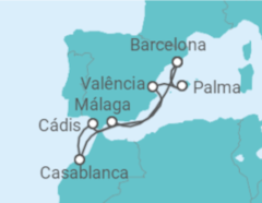 Itinerário do Cruzeiro Espanha, Marrocos - Virgin Voyages