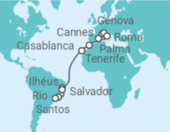 Itinerário do Cruzeiro Itália, Espanha, Marrocos, Brasil - MSC Cruzeiros