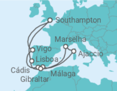 Itinerário do Cruzeiro Espanha, França, Gibraltar, Portugal - Princess Cruises