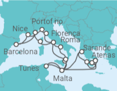 Itinerário do Cruzeiro Malta, Itália, França, Espanha, Tunísia, Grécia - Holland America Line