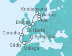 Itinerário do Cruzeiro Espanha, França, Bélgica, Dinamarca - Costa Cruzeiros