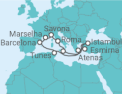 Itinerário do Cruzeiro Itália, Turquia, Grécia, Tunísia, Espanha, França - Costa Cruzeiros