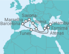 Itinerário do Cruzeiro Itália, Grécia, Turquia, Tunísia, Espanha, França - Costa Cruzeiros