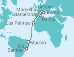 Itinerário do Cruzeiro Brasil, Espanha, França, Itália - MSC Cruzeiros