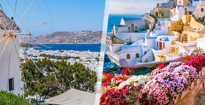 Santorini e Míconos de avião e com carro alugado Santorini e Míconos de avião e com carro alugado