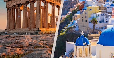 Atenas e Santorini de avião, com transfers e carro alugado Atenas e Santorini de avião, com transfers e carro alugado