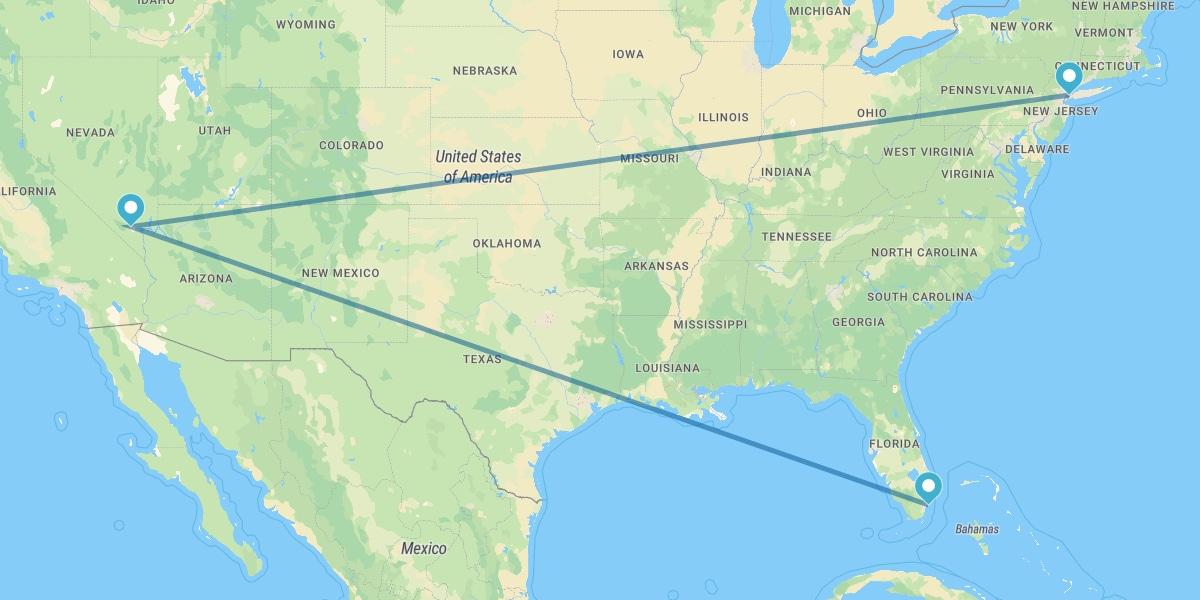 Nova Iorque, Las Vegas e Miami