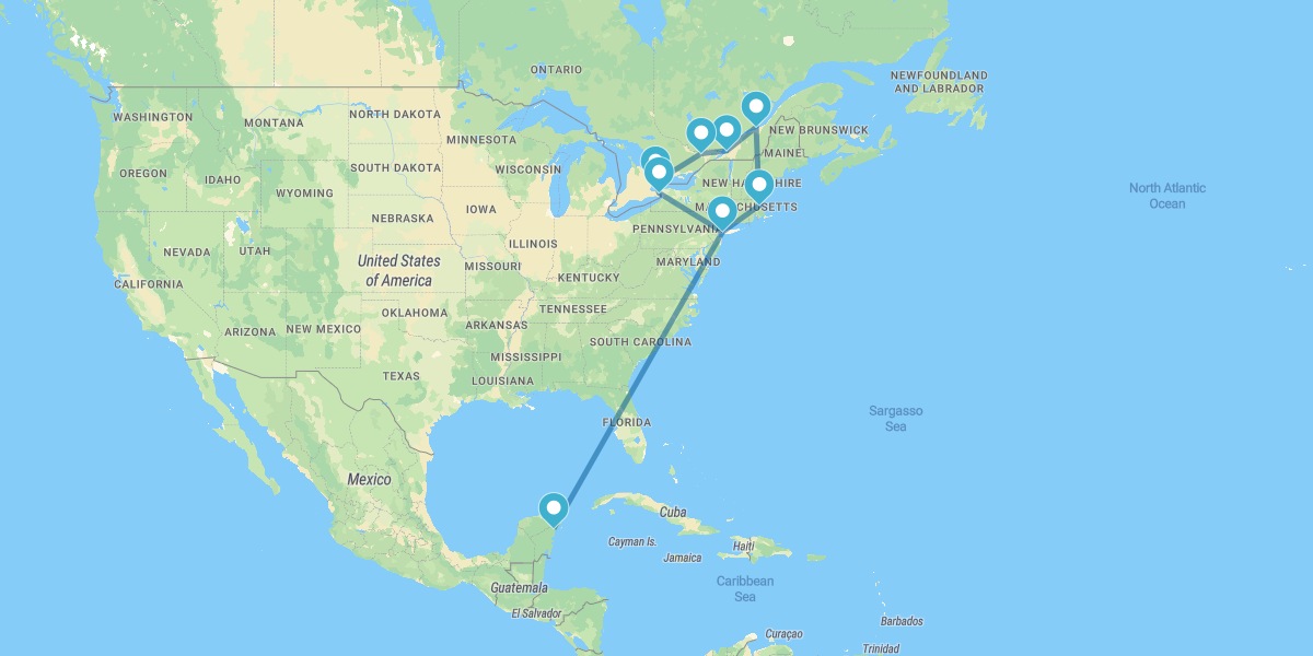 Nova Iorque, Boston, Este Canadiano e Riviera Maya