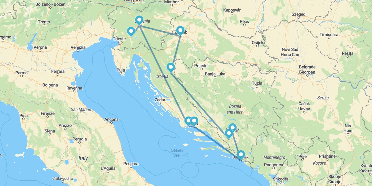 Percurso pela Croácia, Eslovénia e Bósnia