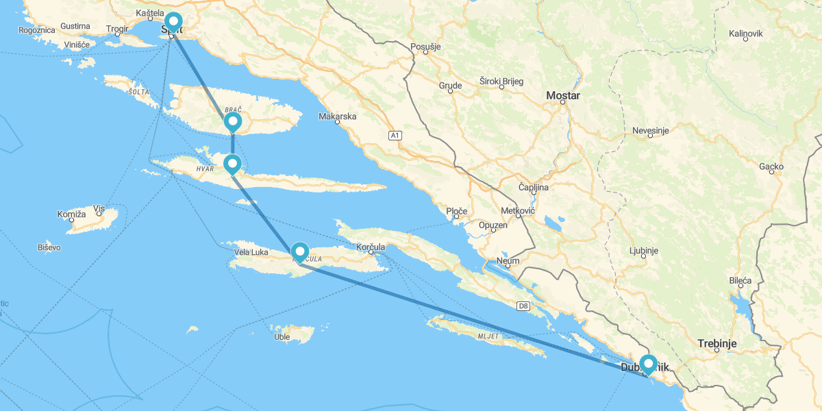 De Dubrovnik a Split com Korčula, Hvar e Brač de ferry