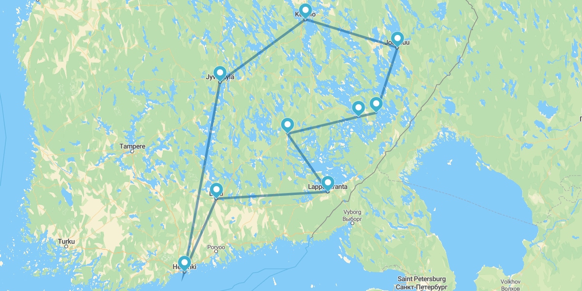 Percurso dos Lagos Azuis do Sudeste Finlandês