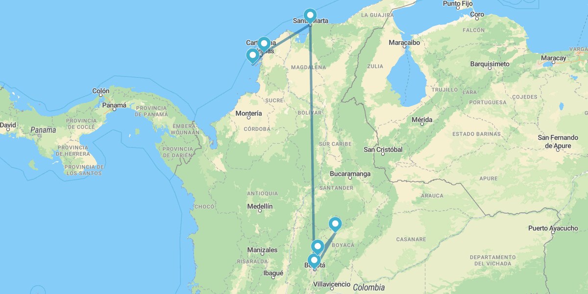 Bogotá, Santa Marta e Cartagena das Índias e Ilhas Rosário